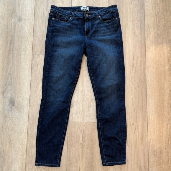 Paige Verdugo Ankle Stretch Dark Wash Blue Denim Mid Rise Jeans Women's 32 EUC - Picture 2 of 10